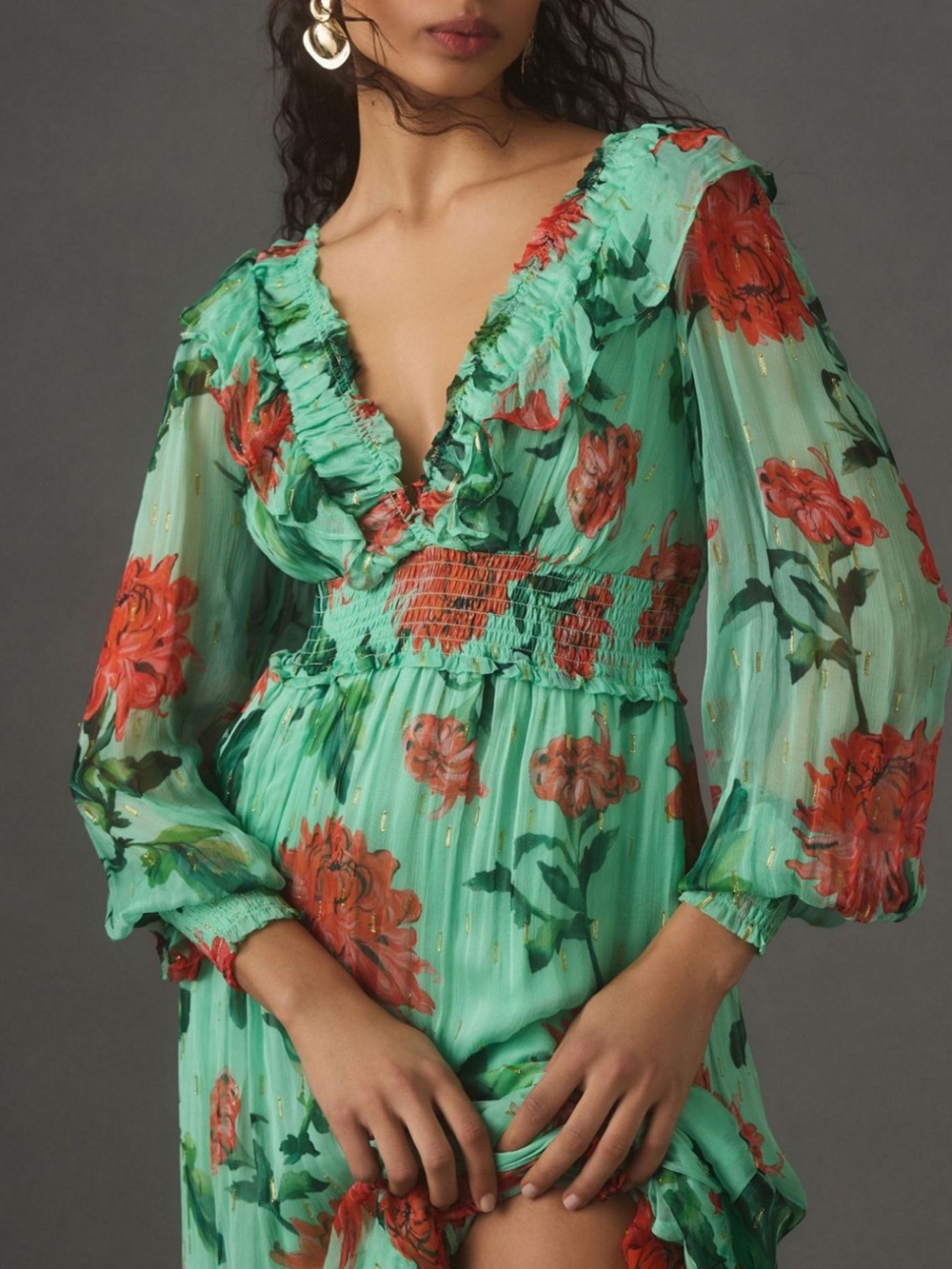 ANTHROPOLOGIE➕The Odetta Ruffled V-Neck Dress